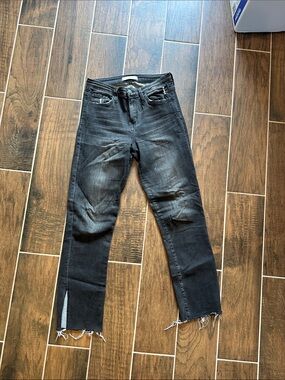 Flying Monkey Women’s Black Washed High-Rise Ankle Jeans with Raw Hem
